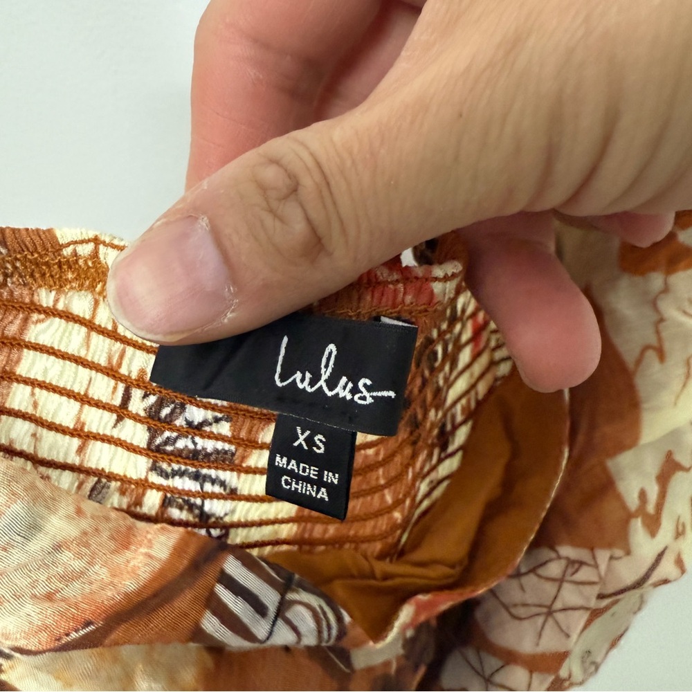 LULUS Something Wild Brown Multi Print Pleated One-Shoulder Crop Top SIZE XS - Picture 4 of 7